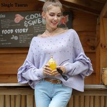 Beaded Sweater Autumn Winter Sweet Flare Sleeve Knitting Top Loose Casual Streetwear Slash Neck Pullover Korean Beading Clothes 2024 - buy cheap