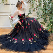 Bbonlinedress-vestido de graduación negro, manga larga, apliques de flores encantadores, de tul, para fiesta, 2020 2024 - compra barato