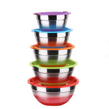 5pcs Stainless Steel Mixing Bowls Silicone Bottom Salad Bowl Prepping Bowls With Lids Dinnerware 18-26cm 2024 - купить недорого