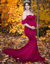 Vestido de maternidad clásico largo y Sexy para sesión de fotos, ropa de maternidad roja y azul para mujeres embarazadas, accesorio de fotografía para el embarazo 2024 - compra barato