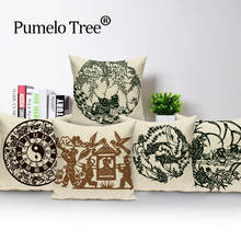 Чехол для подушки с тигром, льняные наволочки в китайском стиле, в этническом стиле, с узором сплетен 2024 - купить недорого
