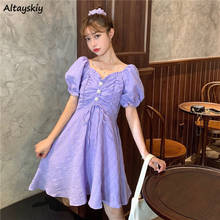 Dresses Women Puff Sleeve Summer All-match Stylish Cozy Leisure Students Streetwear Simple Female Vestidos Hipster Korean Style 2024 - buy cheap