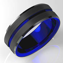 Модное мужское синее кольцо 8 мм из нержавеющей стали, Черное Матовое с синим пазом, со скошенными краями, обручальное кольцо, подарки на годовщину вечеринки 2024 - купить недорого