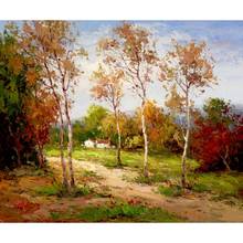 Pinturas al óleo de paisajes con árboles, arte mediterráneo, hogar de campo moderno, decoración de pared hecha a mano 2024 - compra barato