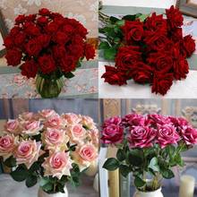 Rosa Artificial, flores falsas, hojas, ramo de novia, decoración de boda, 1 ud. 2024 - compra barato