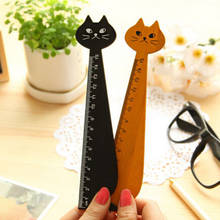 Lovely Cat Shape Ruler Cute Wood Animal Straight Ruler Gift For Kids School Supplies Stationery Black Yellow15cm 2024 - buy cheap