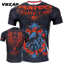 VSZAP Tight elastic body-building clothes Tiger Muay Thai MMA Muay Thai boxing shirt BJJ MMA Sanda short sleeve T - shirt 2024 - buy cheap