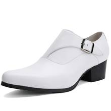 Модельные туфли мужские из натуральной кожи, белые, с острым носком, на высоком каблуке 2024 - купить недорого