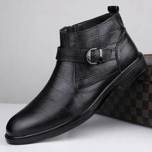 Botas masculinas de couro genuíno, calçado estilo vintage de luxo, outono e inverno, bota tornozelo quente, plus size 2024 - compre barato