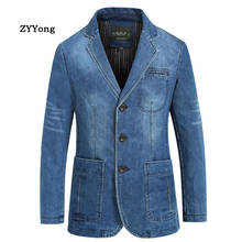 Autumn Blazer Denim Jacket Men Suit Jeans Coat Fashion Cotton Vintage Blue Slim Fat Blazers Clothing Overcoat Ropa Hombre 2024 - buy cheap