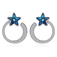 Silverhoo s925 brincos de prata esterlina para mulher redonda brilhante estrela brincos de cristal do parafuso prisioneiro áustria cristal azul para festa meninas 2024 - compre barato