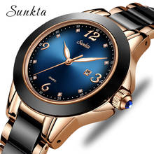 SUNKTA Fashion Women Watches Ladies Top Brand Luxury Ceramic Rhinestone Sport Quartz Watch Women Blue Waterproof Bracelet Watch 2024 - buy cheap