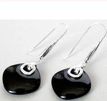 Luxury real Hot Sell FASHION 925 SILVER NATURAL BLACK Natural Stone EARRINGS 14/5" 2024 - buy cheap