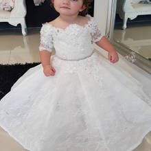 Vestido de festa feminino, cristal, faixa de flores, renda para casamento, festa noturna, bordado, princesa, vestido de baile, natal, saia infantil 2024 - compre barato