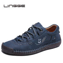 LINGGE New Spring Men's Shoes Men Casual Shoes Lace-up Outdoor Quality Split Leather Loafers Men Flats Moccasins Size 48 2024 - buy cheap