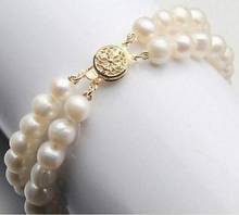 Free shipping   new hot Genuine 2Row 7-8mm White Akoya Cultured pearl Bracelet Bangle 7.5" AAA+ 2024 - buy cheap