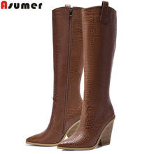 ASUMER Plus size 34-46 New women boots wedges high heels zipper knee high boots quality winter western boots women shoes 2024 - buy cheap