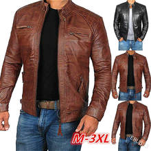 Lugentolo-Chaqueta de piel sintética para hombre, chaqueta Punk de talla grande con cuello levantado, para motocicleta, otoño 2024 - compra barato