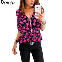 Blusa de verano con estampado Floral para mujer, camisa de manga 3/4 con cuello en V, talla grande, para oficina 2024 - compra barato