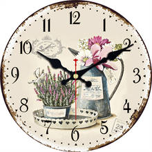 Wooden Round Floral Wall Clock 14 " Vintage Flowers Style Decorative Wall Clocks Arabic Numerals Battery Operated Indoor Clock 2024 - buy cheap