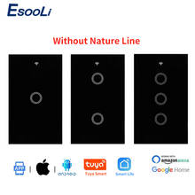 Esooli eua padrão tuya vida inteligente wi fi inteligente parede toque interruptor de luz 1/2/3 gang vidro cristal única linha fogo interruptor toque