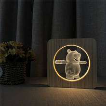 Pequeno urso adorável luz noturna 3d com moldura de madeira, luz noturna personalizada decorativa led, lâmpada de mesa usb para presente 2024 - compre barato