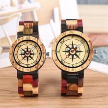 Lovers Watch Couple Gifts Creative Mixed Color Compass Design Wood Watch Clock Male Full Wooden Bangle Quartz Analog Wristwatch 2024 - buy cheap
