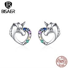 BISAER-pendientes de unicornio para mujer, de Plata de Ley 925, Animal puro, Licorne, pequeños, joyería de plata de ley, ECE611 2024 - compra barato