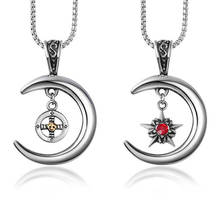 Stainless Steel Vintage Moon Star Red Stone Pendant Necklace Men Punk Rock Necklaces Jewelry Gift For Him 2024 - buy cheap