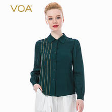 VOA Silk 22m/m Jacquard Polo Collar Long Sleeve Shirt Golden Arch Needle Single-Breasted Green Color Loose Shirt BE138 2024 - buy cheap