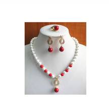 Женское Ожерелье с жемчугом/кораллом 8 мм, набор ювелирных изделий, кольцо с кристаллами 2024 - купить недорого