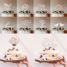 Topper de bolo de casamento, enfeite de madeira com letras e decoração para festas de noivado, 1 peça 2024 - compre barato