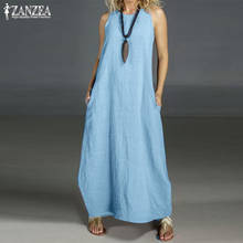  Summer Dress Women's Linen Sundress 2021 ZANZEA Casual Maxi Vestidos Vintage O Neck Sleeveless Party Dress Robe Femme 2024 - buy cheap