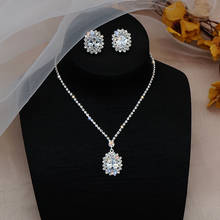 Cute Female Crystal Flower Jewelry Set Charm Silver Color Stud Earrings For Women Boho White Zircon Stone Wedding Chain Necklace 2024 - buy cheap
