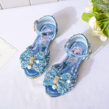 Disney children's new bow princess sandals frozen sequin crystal shoes Flat bottom anti-skid girls soft bottom performance shoes 2024 - buy cheap