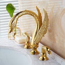 European Luxury Golden Swan Basin Three-hole Faucet Washbasin Hot and Cold Split Bathtub Faucet Gold Crystal Water Tap 2024 - buy cheap