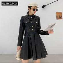 2019 Autumn Women Real Leather Big Swing Dress Long Sleeve Sheepskin Genuine Leather Casual Party Mini Dresses Ladies Streetwear 2024 - buy cheap