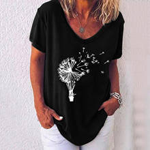 Blusa holgada de manga corta con cuello en V para mujer, camisa negra con estampado de flores, talla grande, moda informal 2024 - compra barato