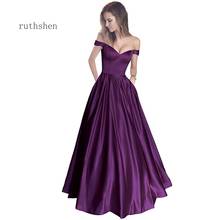 prom dresses Off-the-shoulder beaded satin evening dress prom dress with pocket 2024 - buy cheap
