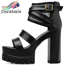 DORATASIA-zapatos de tacón alto de plataforma para mujer, sandalias de oficina de calidad, con cremallera, color negro, envío directo 2024 - compra barato