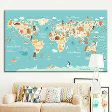 Mapa mundi de decoração para casa, pintura artística, mapa de animais, viagens ao redor do mundo, sala de estar, pintura de tela 2024 - compre barato