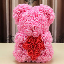25 см розовый медведь сердце искусственный цветок Роза плюшевый медведь для женщин девочек День Святого Валентина Свадьба День рождения Рождество Новый год подарок 2024 - купить недорого