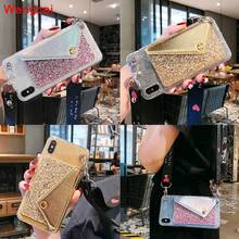 For iPhone 12 11 Pro XS Max XR X 8 7 6 6S Plus 5s 5 SE 5C 4 4S Phone Case Wallet Card Glitter Bling Lanyard Soft Case Cover 2024 - buy cheap