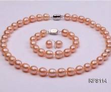 Conjunto de collar y pendientes de perlas de agua dulce, pulsera con forma de arroz rosa, 9-10mm, envío gratis de joyería 2024 - compra barato