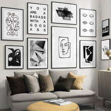 Pintura sobre lienzo para decoración de sala de estar, póster nórdico con líneas geométricas abstractas, cara y ojo, arte de pared Vintage impreso, imágenes de pared 2024 - compra barato