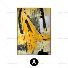 Pintura a óleo abstrata da melhor mão, pintura preta, amarela, branca, decoração para casa, quadros de parede, moderna, sem moldura 2024 - compre barato