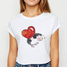Camiseta de amor de erizo para mujer, ropa sencilla Popular de primavera y verano, vestidos gráficos de estética, camisetas de cuello redondo 2024 - compra barato
