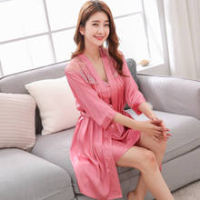 Spring Summer New High End Women'S Sexy Long Sleeved Imitation Silk Nightgown Two Piece Pajamas Silk Pullover Home Wear Халат 2024 - buy cheap