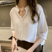 2021 Summer Plus Size Solid Elegant Chiffon Shirt Women Office Casual Loose V Neck Blouse Women Pullover Ladies Tops Blusas 9998 2024 - buy cheap