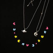 Новое крутое серебряное ожерелье "Планета Луна" из нержавеющей стали, украшение на длинной цепочке, милое для женщин, мужчин, друзей, девушек, подарки 2024 - купить недорого